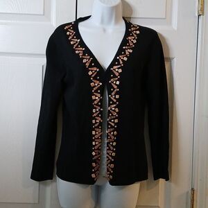 Jones New York Petite  black cardigan with embellished trim down front Sz SP
